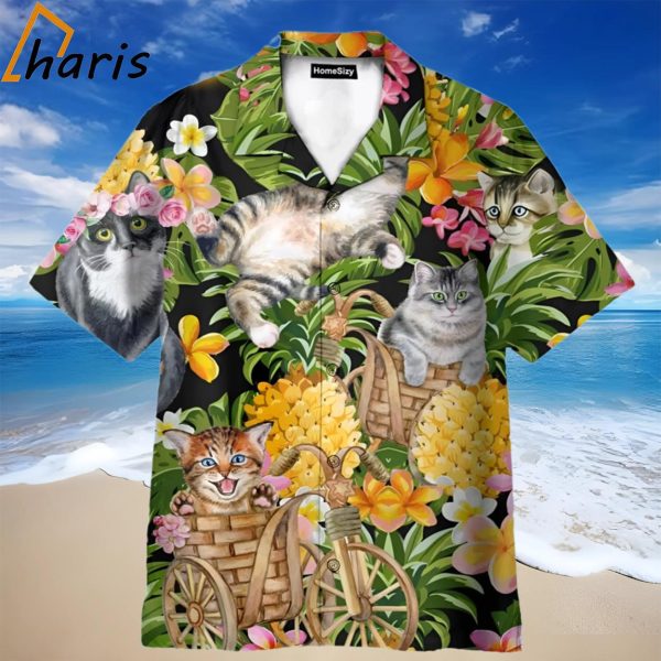 Adorable Cat Tropical Pineapple Pattern Hawaiian Shirt