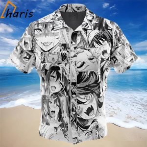 Ahegao Manga Collage Button Up Hawaiian Shirt