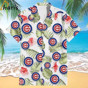 Chicago Cubs Logo And Green Leaf Pattern Hawaiian Shirt