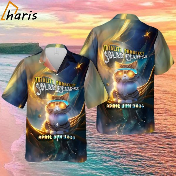 Cute Kitty Cat 2024 Purrfect Solar Eclipse Totality Hawaiian Shirt