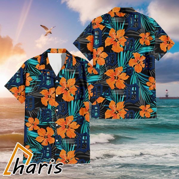 Detroit Tigers Big Orange Hibiscus 3D Hawaiian Shirt