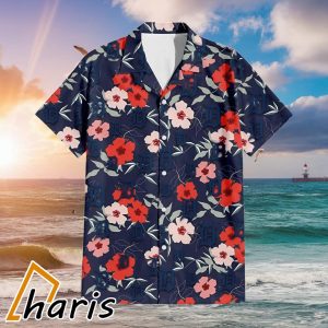 Detroit Tigers Logo And Red Pink Hibiscus 3D Hawaiian Shirt