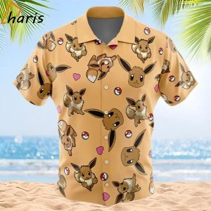 Eevee Pattern Pokemon Button Up Hawaiian Shirt