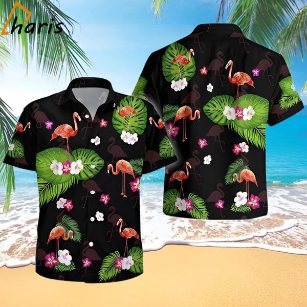 Flamingo Palm Black Tropical Trendy Hawaiian Shirt