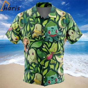 Grass Type Starters Pokemon Button Up Hawaiian Shirt