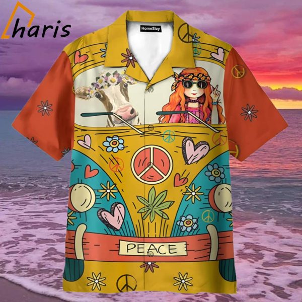 Hippie Cow On Peace Bus Hawaiian Shirt