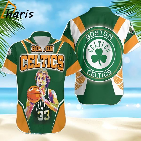 Larry Bird 33 Boston Celtics Vintage Artwork Hawaiian Shirt