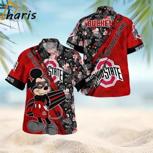 Ohio State Buckeyes Mickey Mouse Floral Hawaiian Shirt