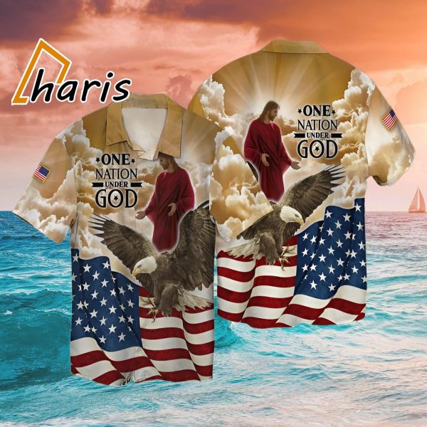 One Nation Under God Eagle American Flag Hawaiian Shirt