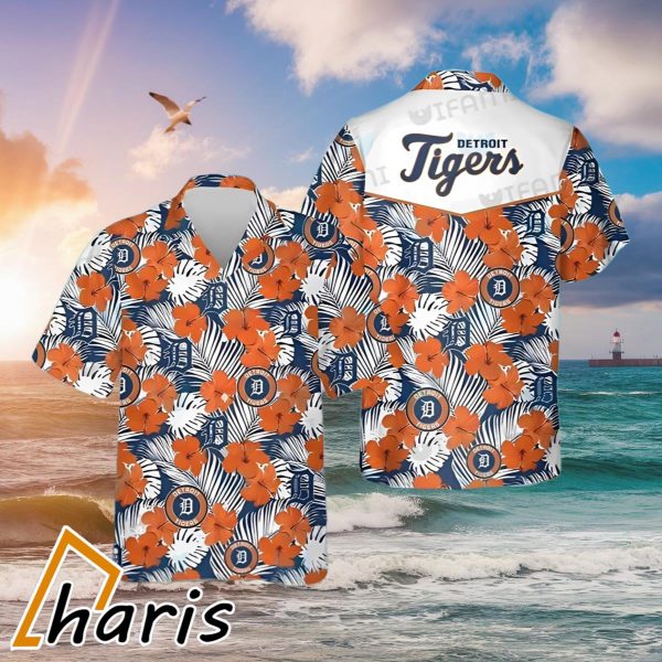 Orange Hibiscus Pattern Detroit Tigers Hawaiian Shirt