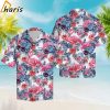 Pink Flamingo With Red Hibiscus In White Trendy Hawaiian Shirt