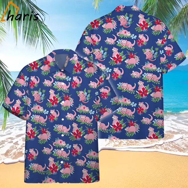 Pokemon Tropical Slowpoke Pink Blue Hawaiian Shirt