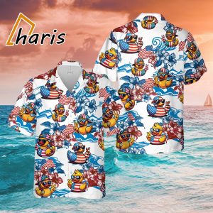 Rubber Duck Wave American Flag Hawaiian Shirt