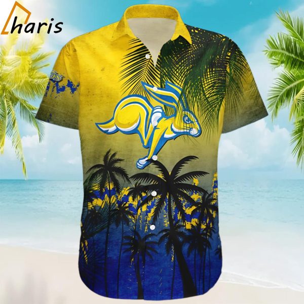 South Dakota State Jackrabbits Coconut Tree Tropical Grunge Hawaiian Shirt