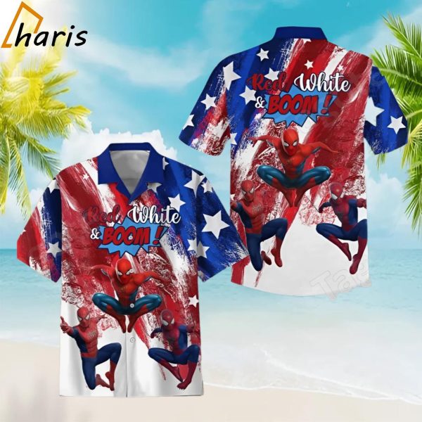 Spiderman Red White And Boom American Flag 4th July Hawaiian Shirt