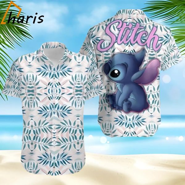 Stitch Blue Leaves Pattern Disney Cruise 2024 Disney Hawaiian Shirt