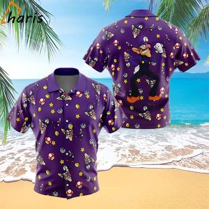 Waluigi Pattern Super Mario Button Up Hawaiian Shirt