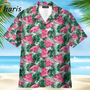 Watermelon In Tropical Green Leaves Hawaiian Shirt