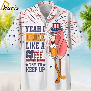 Yeah I Drink Like A Girl Charming Flamingo And Beer White Theme Hawaiian Shirt