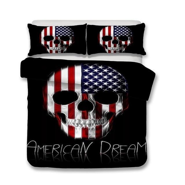 American Flag Skull Duvet Cover and Pillowcase Set Bedding Set 357 American Flag Skull Duvet Cover and Pillowcase Set Bedding Set 357