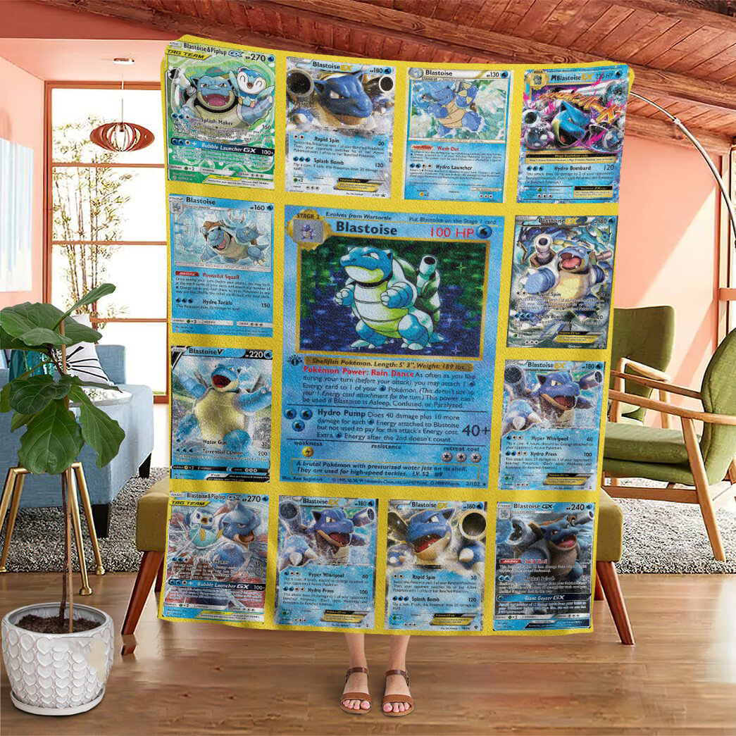 Anime Pokemon Blastoise Cards Custom Soft Blanket Anime Pokemon Blastoise Cards Custom Soft Blanket