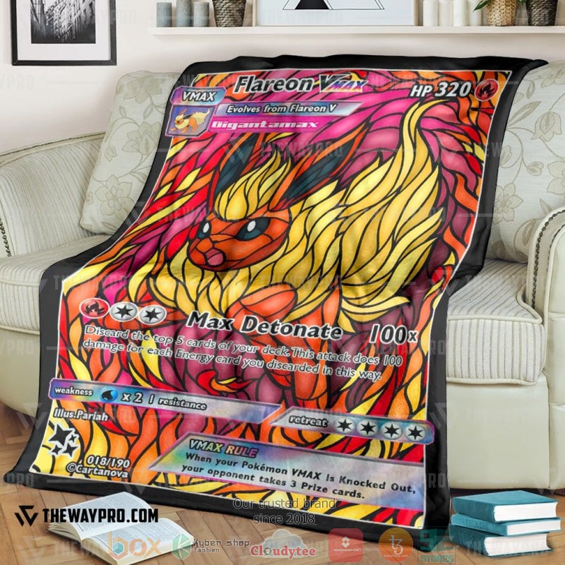 Anime Pokemon Card Flareon Hybrid Vmax Stain Glass Soft Blanket Anime Pokemon Card Flareon Hybrid Vmax Stain Glass Soft Blanket