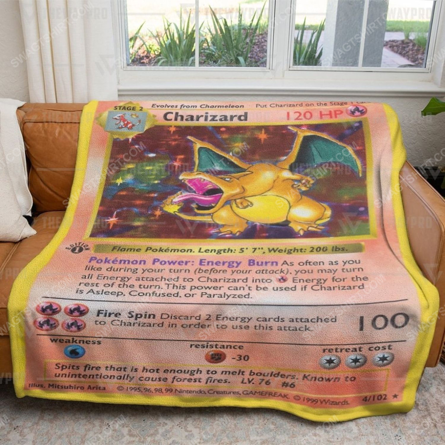 Anime Pokemon Charizard Card Full Print Soft Blanket Anime Pokemon Charizard Card Full Print Soft Blanket