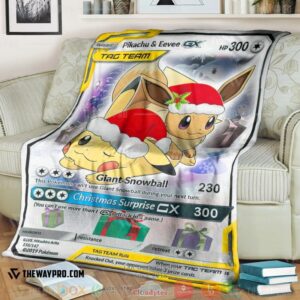 Anime Pokemon Christmas Eevee Pikachu Tag Team Gx Soft Blanket
