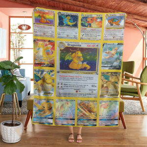 Anime Pokemon Dragonite Cards Custom Soft Blanket