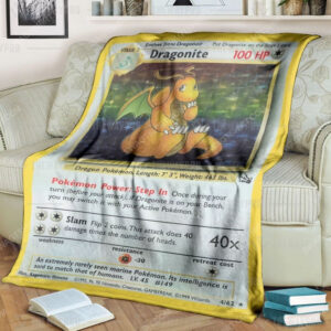 Anime Pokemon Dragonite Holo 1St Edition Full Print Soft Blanket