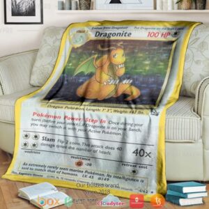 Anime Pokemon Dragonite Holo 1St Edition Soft Blanket