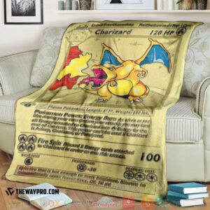 Anime Pokemon First Edition Charizard Gold Card Soft Blanket