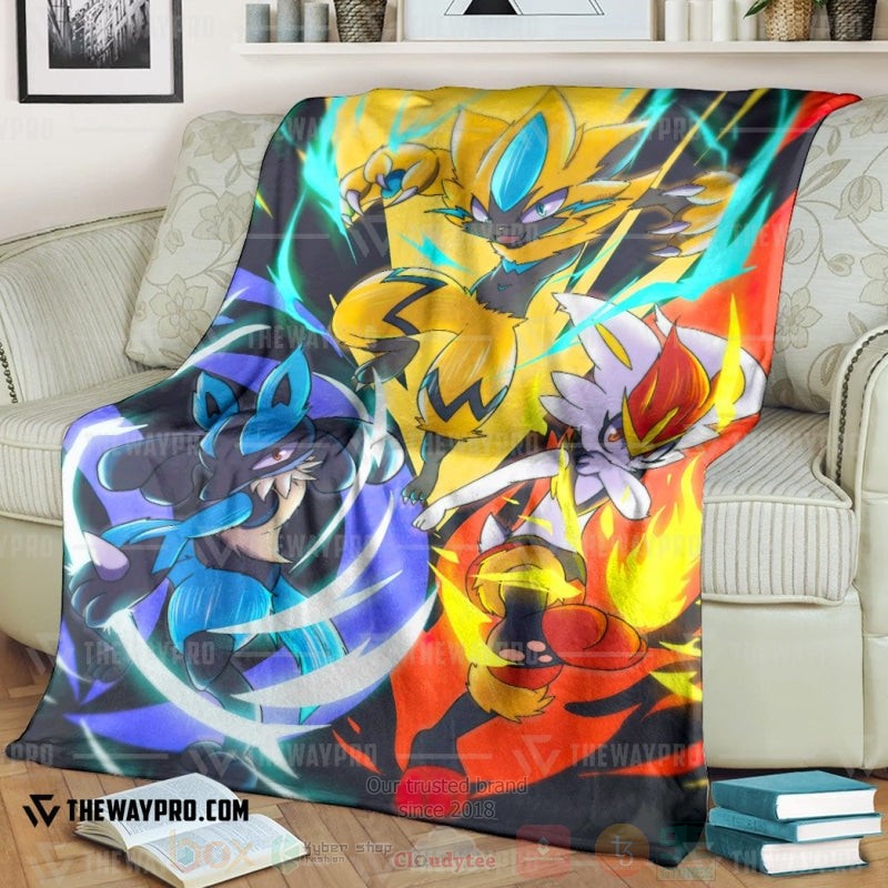 Anime Pokemon Lightning Fire Water Blanket Anime Pokemon Lightning Fire Water Blanket