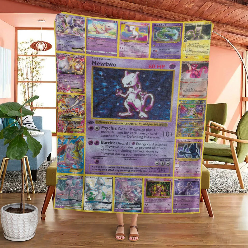 Anime Pokemon Mewtwo Cards Custom Soft Blanket Anime Pokemon Mewtwo Cards Custom Soft Blanket
