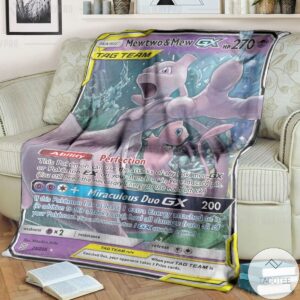 Anime Pokemon Mewtwo Mew Gx Unified Minds Custom Blanket