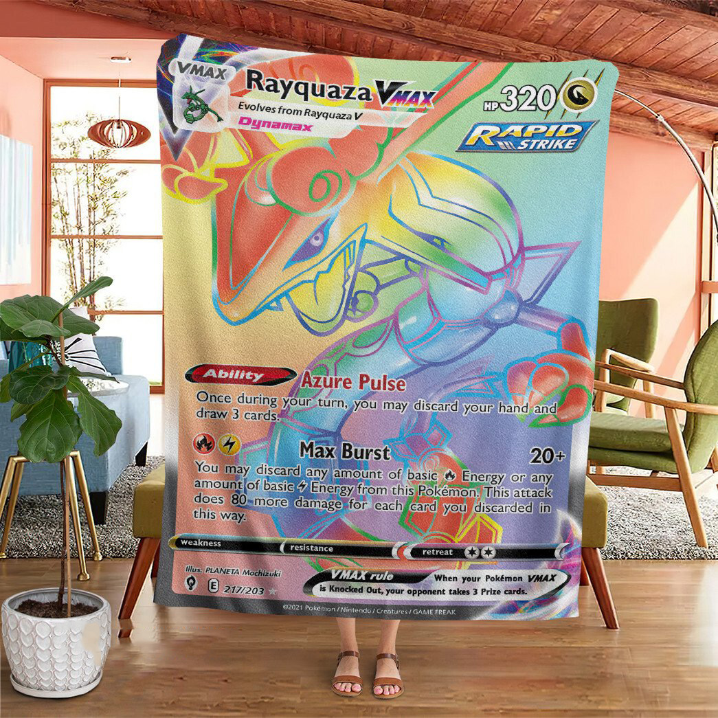 Anime Pokemon Rayquaza Vmax Evolving Skies Custom Soft Blanket Anime Pokemon Rayquaza Vmax Evolving Skies Custom Soft Blanket