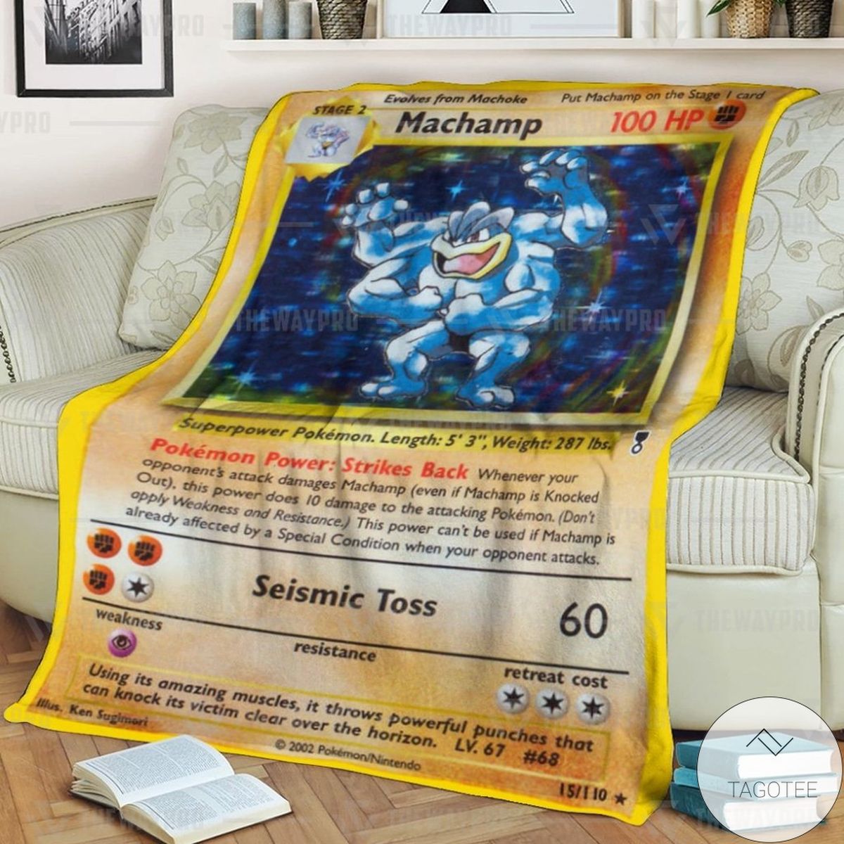 Anime Pokemon Shadowless Holographic Machamp Custom Blanket Anime Pokemon Shadowless Holographic Machamp Custom Blanket
