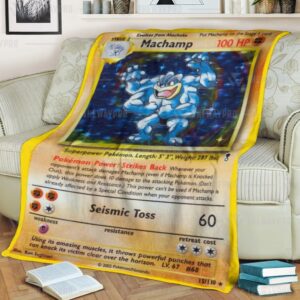 Anime Pokemon Shadowless Holographic Machamp Custom Soft Blanket