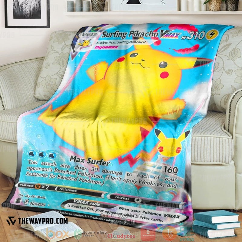 Anime Pokemon Surfing Pikachu Vmax Soft Blanket Anime Pokemon Surfing Pikachu Vmax Soft Blanket
