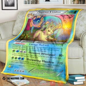 Anime Pokemon Vaporeon And Leafeon Duo Card Soft Blanket