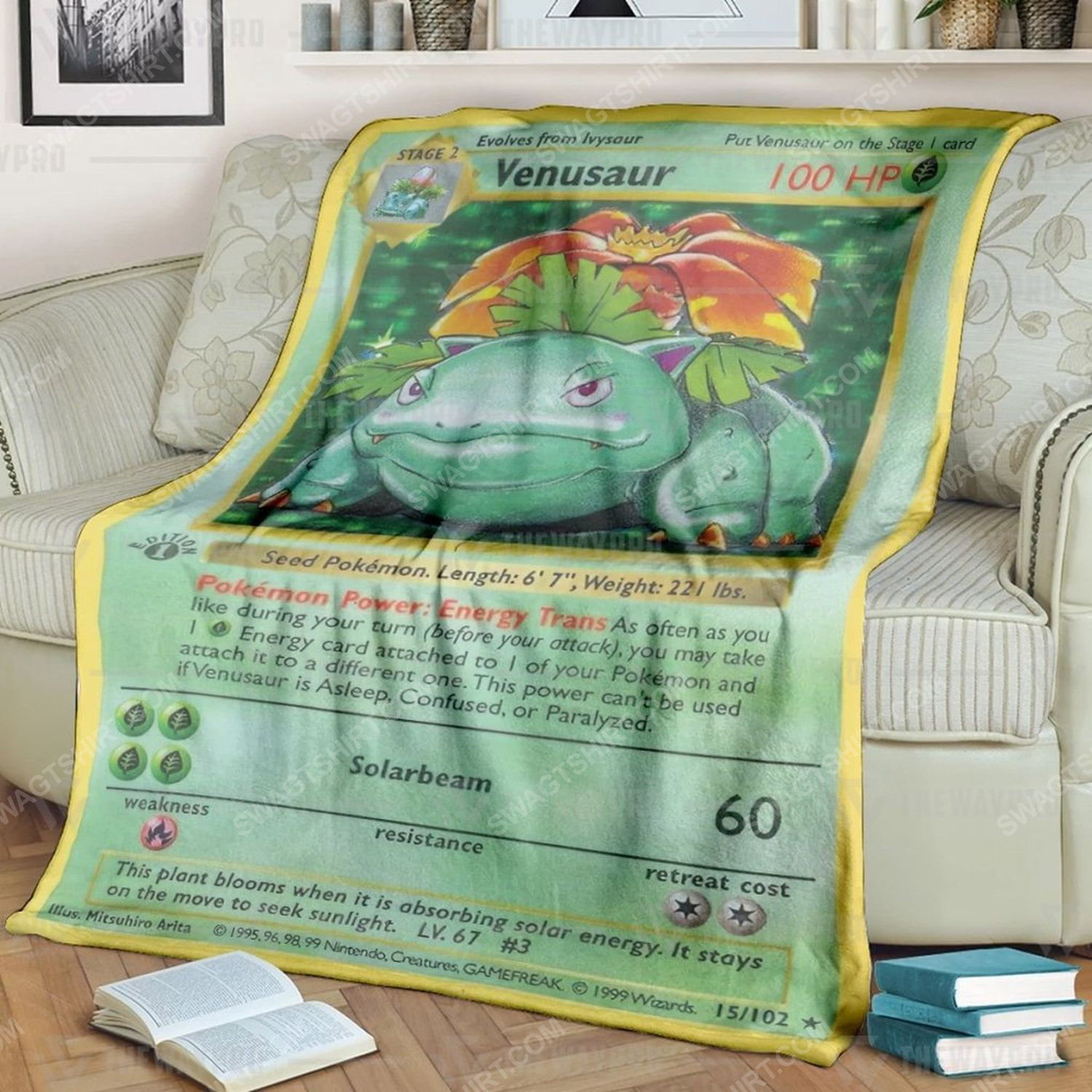 Anime Pokemon Venusaur Card Full Print Soft Blanket Anime Pokemon Venusaur Card Full Print Soft Blanket