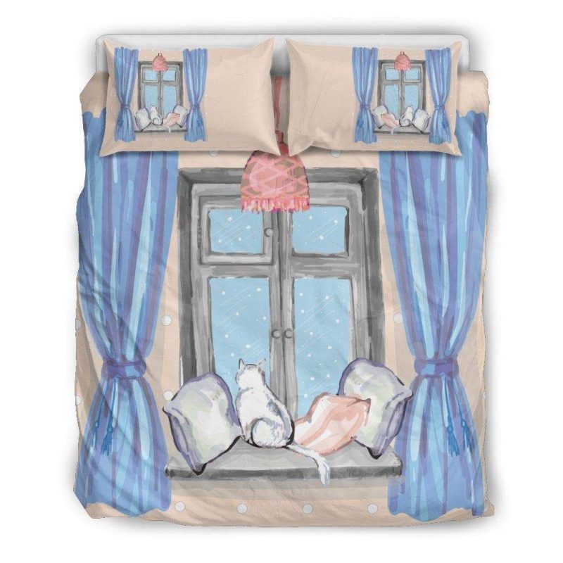 Beautiful White Cat In The Window Duvet Cover and Pillowcase Set Bedding Set Beautiful White Cat In The Window Duvet Cover and Pillowcase Set Bedding Set