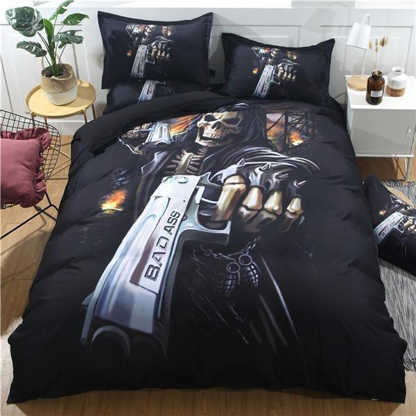 Black Bad Ass Skull s Duvet Cover and Pillowcase Set Bedding Set Black Bad Ass Skull s Duvet Cover and Pillowcase Set Bedding Set