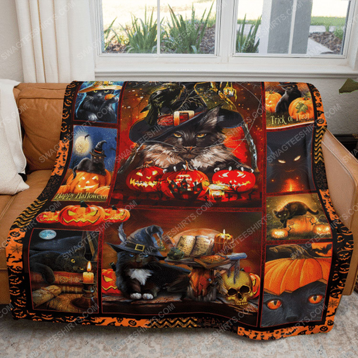 Black Cat Witch For Halloween Blanket Black Cat Witch For Halloween Blanket