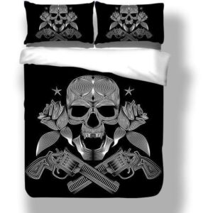 Black Skeleton DeathS Head Pistol Duvet Cover and Pillowcase Set Bedding Set
