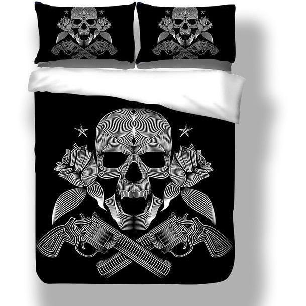 Black Skeleton DeathS Head Pistol Duvet Cover and Pillowcase Set Bedding Set Black Skeleton DeathS Head Pistol Duvet Cover and Pillowcase Set Bedding Set