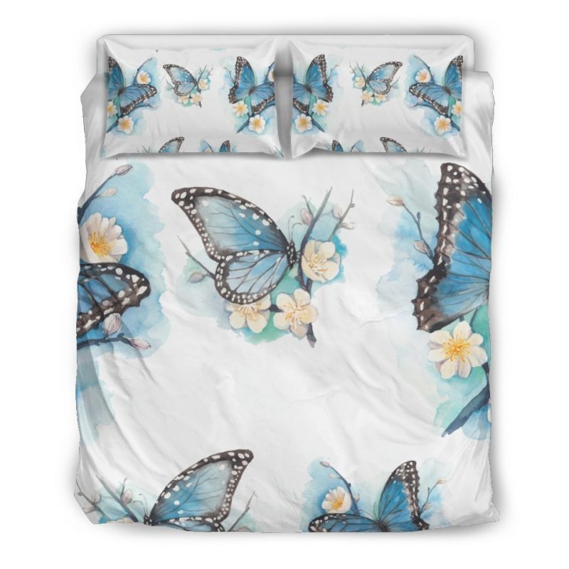 Blossom Blue Butterfly Pattern Print Duvet Cover and Pillowcase Set Bedding Set Blossom Blue Butterfly Pattern Print Duvet Cover and Pillowcase Set Bedding Set