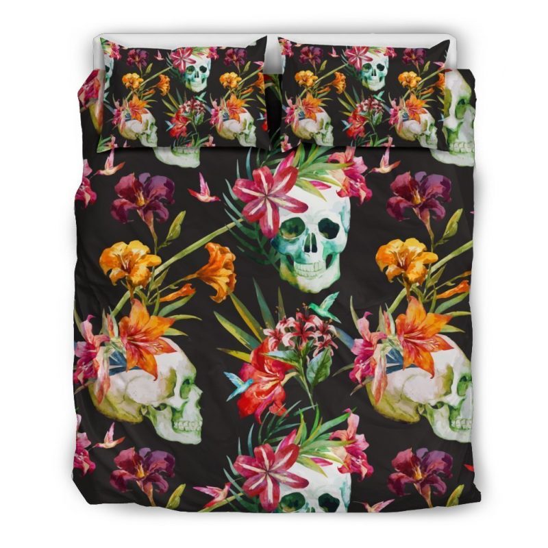 Blossom Flowers Skull Pattern Print Duvet Cover and Pillowcase Set Bedding Set Blossom Flowers Skull Pattern Print Duvet Cover and Pillowcase Set Bedding Set