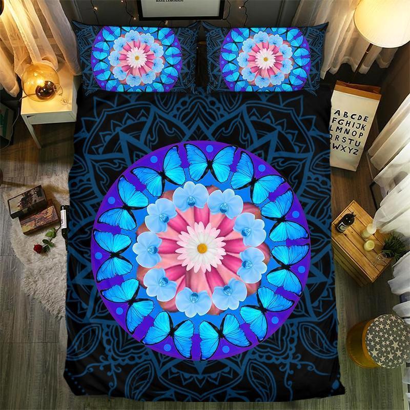 Blue Butterfly Mandala 0928 Duvet Cover and Pillowcase Set Bedding Set Blue Butterfly Mandala 0928 Duvet Cover and Pillowcase Set Bedding Set