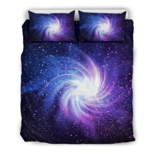 Blue Purple Spiral Galaxy Space Print Duvet Cover and Pillowcase Set Bedding Set
